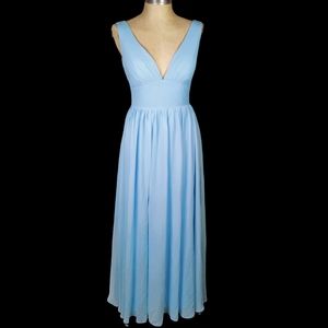 HEBEOS The Perfect Princess Dress Baby Blue Plunging Neckline Sleeveless Formal